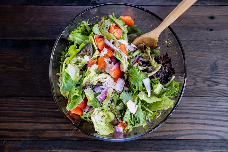 Dions house salad with mixed greens and toppings
